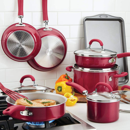 Rachael Ray Create Delicious Nonstick Cookware Set, 13 Piece, Red Shimmer