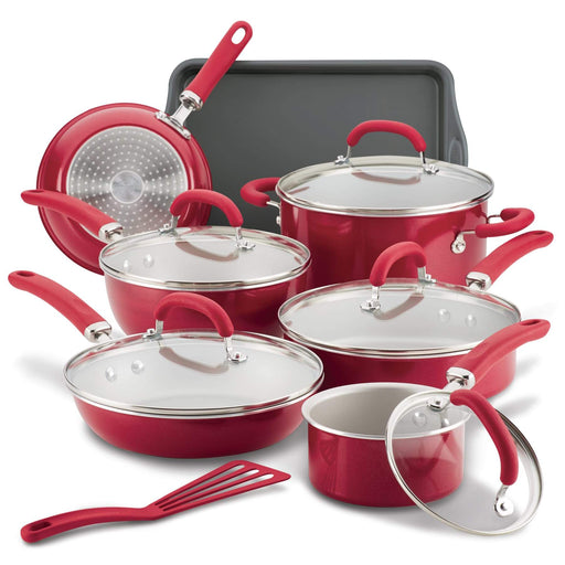 Rachael Ray Create Delicious Nonstick Cookware Set, 13 Piece, Red Shimmer