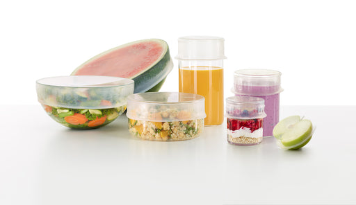 Lekue Reusable Flexible Strech Top Lid, Platinum Silicone, 4.5", 6", & 8" Set/3