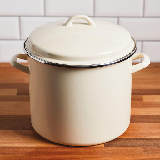 Rachael Ray 12-Quart Induction Enamel Stockpot with Lid, Almond