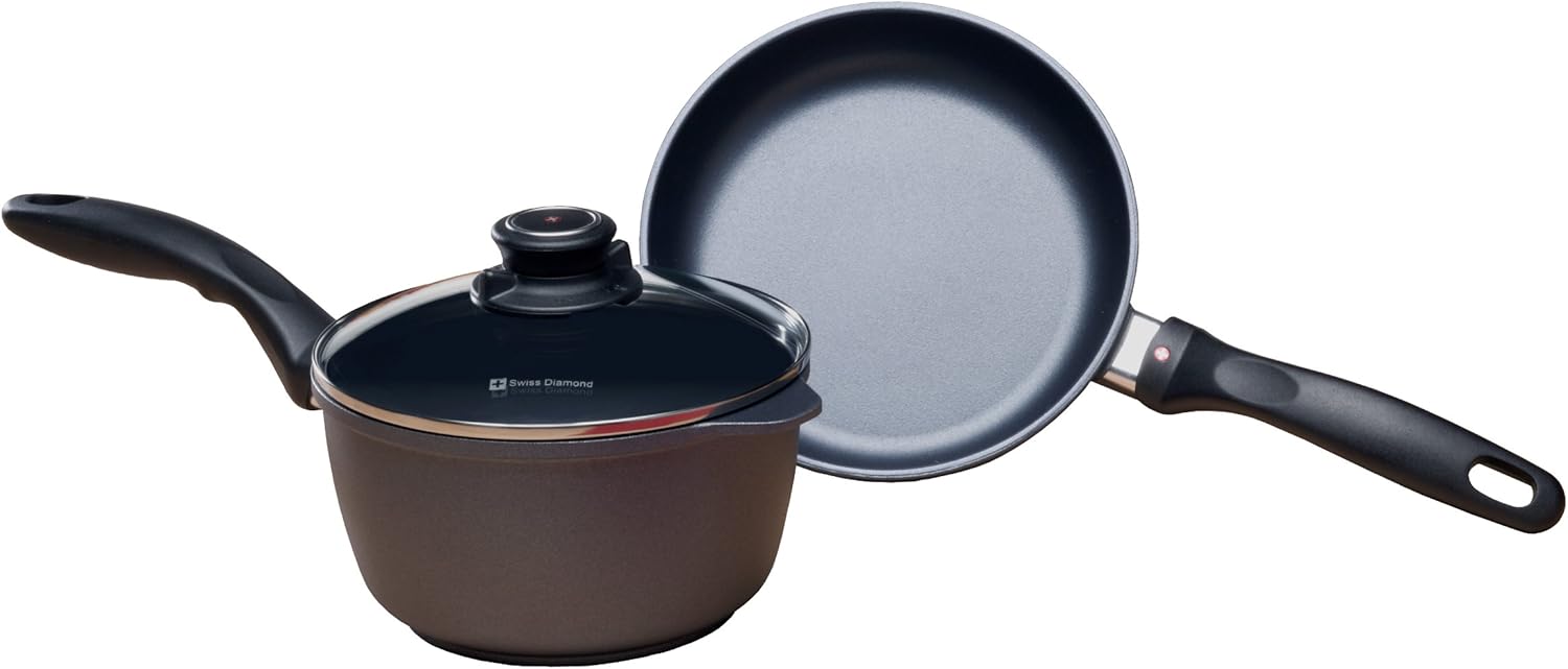 Swiss Diamond HD Nonstick 3 Piece Cookware Set with Fry Pan & Saucepan