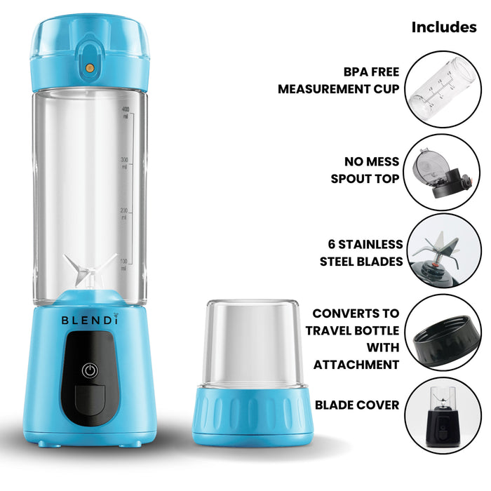 Blendi Pro Plus Premium Cordless Portable 17.5oz Rechargeable Blender, Turquoise