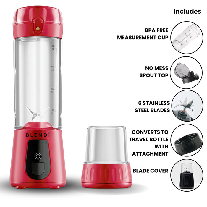 Blendi Pro Plus Premium Cordless Portable 17.5oz Rechargeable Blender, Red