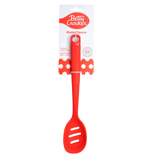 Betty Crocker Silicone 13 Inch Slotted Spoon, Red