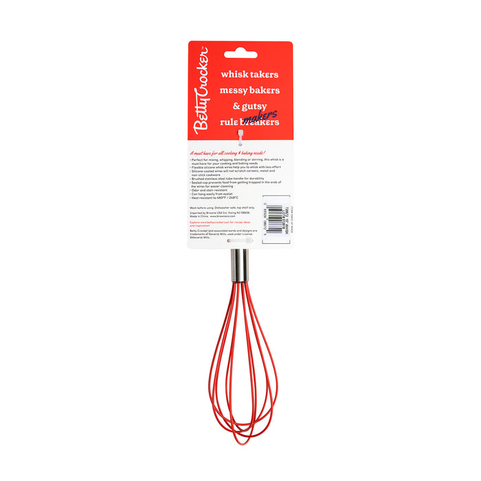 Betty Crocker Silicone Coated 10 Inch Whisk, Red/Stainless Steel