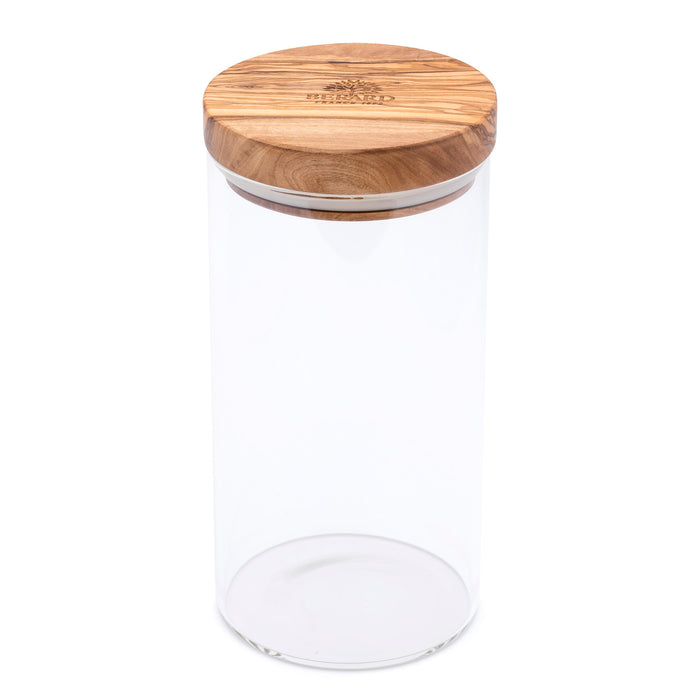 Berard Glass Storage Jar With Olive Wood Lid, 30-Ounce