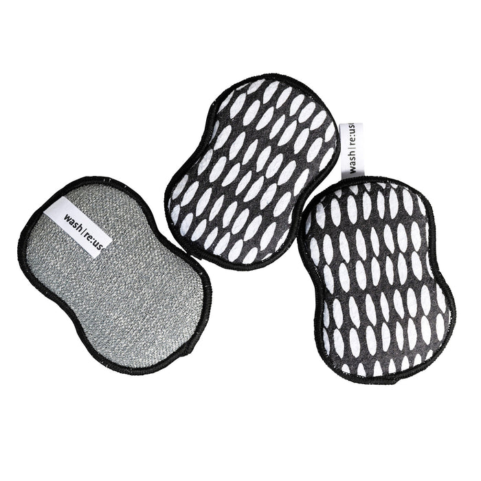 Once Again Home Co. RE:Usable Sponges, Beans Pattern, Set of 3, Black