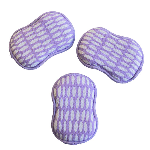 Once Again Home Co. RE:Usable Sponges, Beans Pattern, Set of 3, Lilac