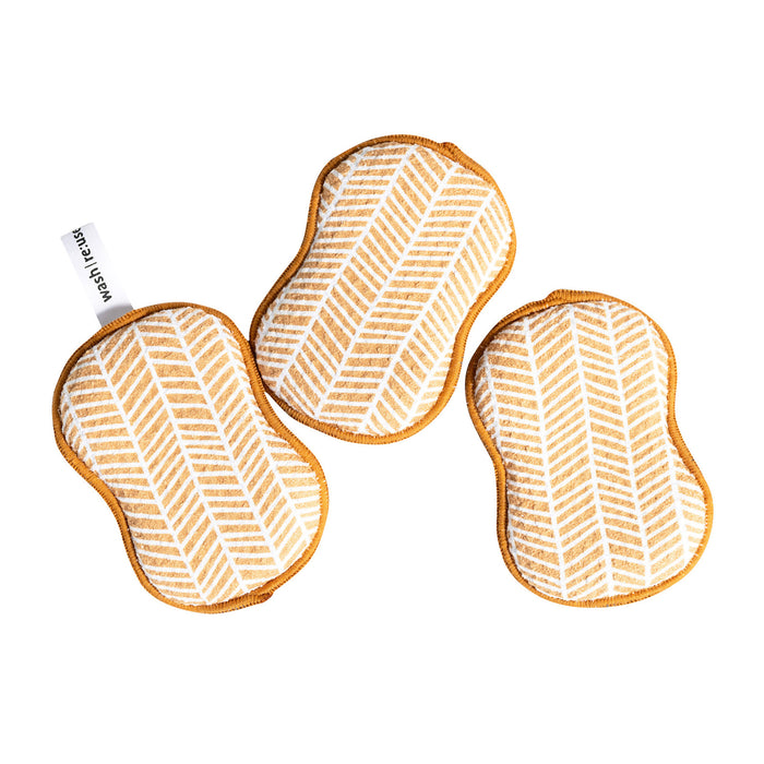 Once Again Home Co. RE:Usable Sponges, Branches Pattern, Set of 3, Gold