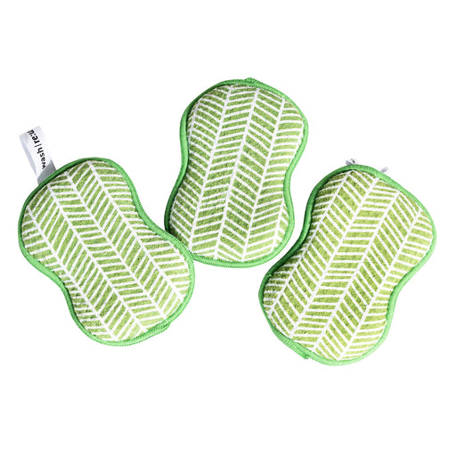 Once Again Home Co. RE:Usable Sponges, Branches Pattern, Set of 3, Green