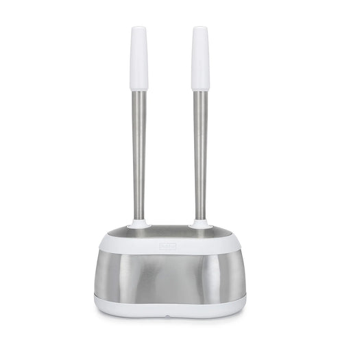 Polder Stainless-Steel Dual Bath Caddy with Toilet Brush and Plunger, White