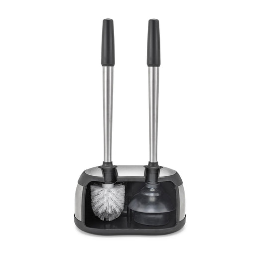 Polder Stainless-Steel Dual Bath Caddy with Toilet Brush and Plunger, Black