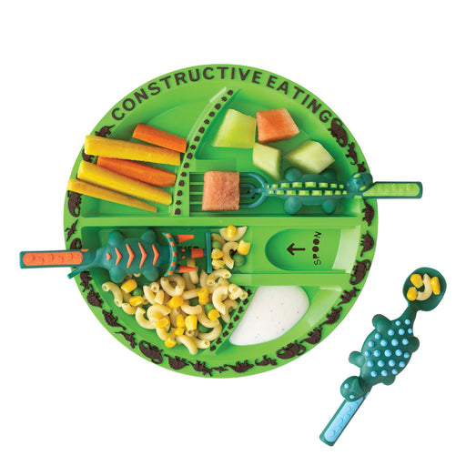 Constructive Eating Dinosaur Utensil, Divided Plate, and Placemat Set for Kids and Toddlers