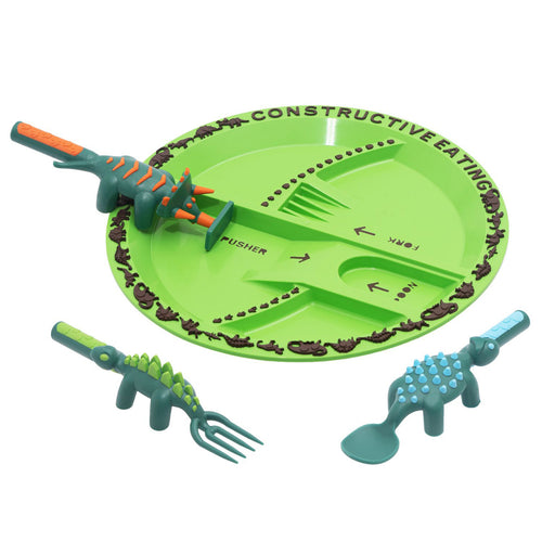 Constructive Eating Dinosaur Utensil and Divided Plate Set for Kids and Toddlers