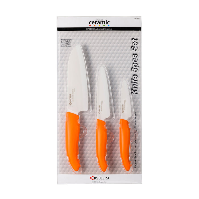 Kyocera Advanced Ceramics 3 Piece Revolution Series Knife Set, Orange