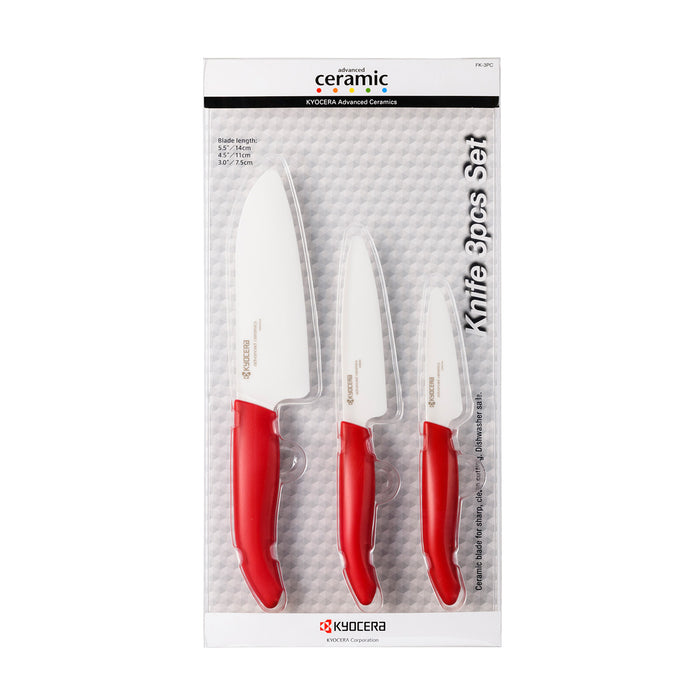 Kyocera Advanced Ceramics 3 Piece Revolution Series Knife Set, Red