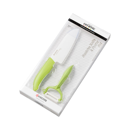 Kyocera Advanced Ceramics 5.5-inch Santoku Knife & Y Peeler Set, Green