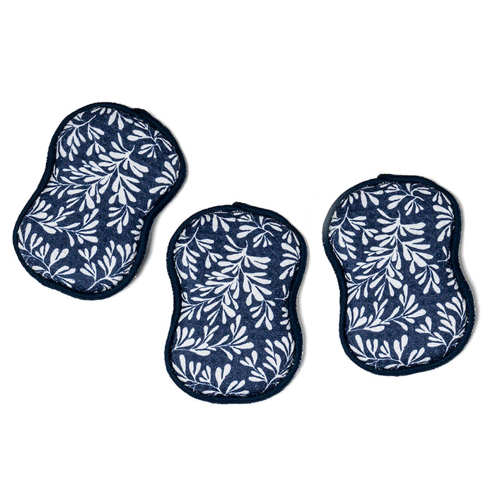 Once Again Home Co. RE:Usable Sponges, Herb Pattern, Set of 3, Navy