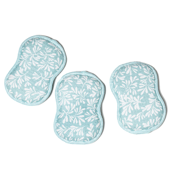 Once Again Home Co. RE:Usable Sponges, Herb Pattern, Set of 3, Turquoise