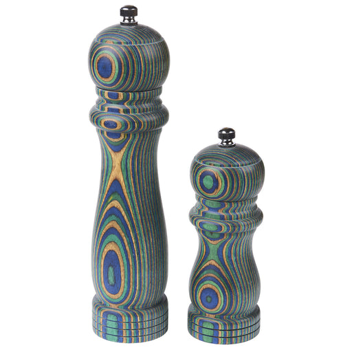 Island Bamboo Pakkawood Pepper Mill and Salt Mill Set, Peacock