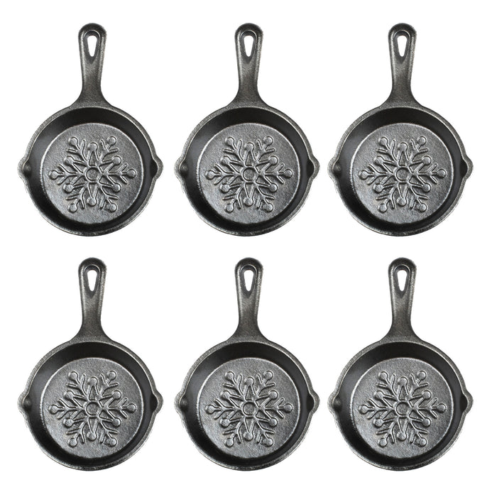 Lodge 3.5-Inch Mini Cast Iron Holiday Skillet, Snowflake Imprint, Set of 6