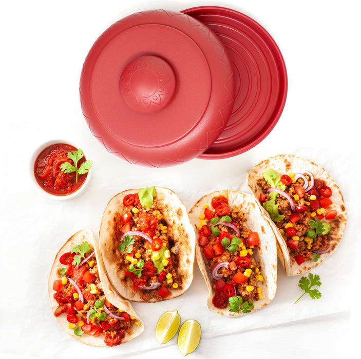 Norpro Sombrero Tortilla Warmer and Holder with Nonslip Bottom, Red