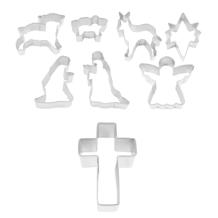 R&M International Cross and Nativity Scene Cookie Cutter Set, 8 Piece