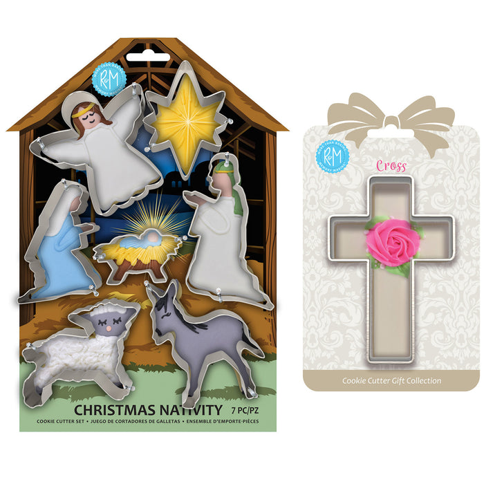 R&M International Cross and Nativity Scene Cookie Cutter Set, 8 Piece