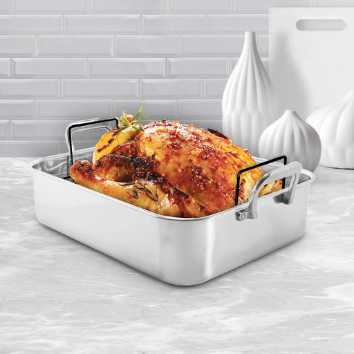 Chantal Stainless Steel Roaster with Nonstick Roasting Rack, 15.5" x 12" x 4"