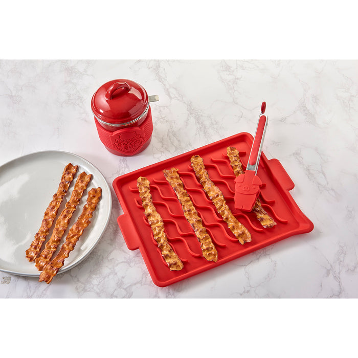 Talisman Designs Silicone Microwave Bacon Tray, 9.5 x 12.75 inches, Red