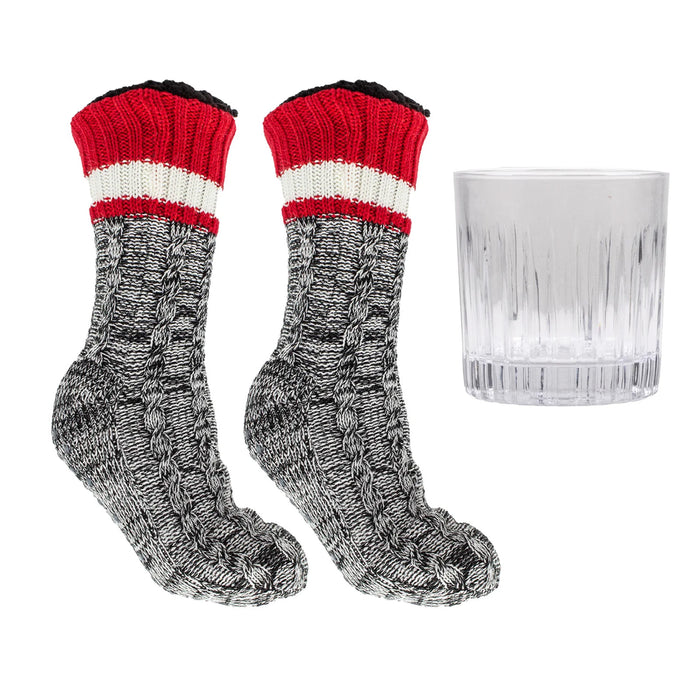 Aromasoles Men’s Socks on the Rocks Gift Set, Includes Bourbon Infused Slipper Socks & Tumbler