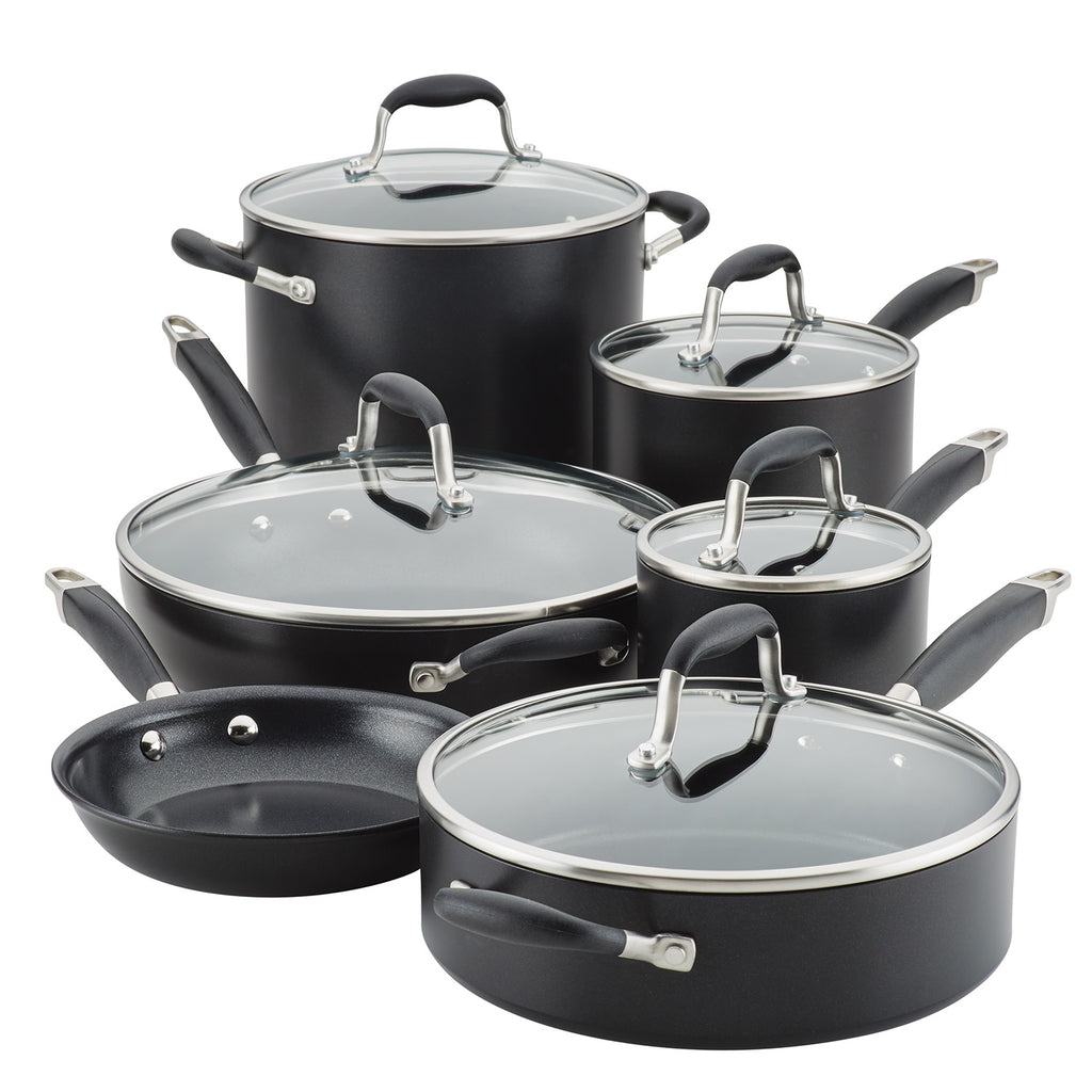 Anolon Nouvelle Copper Luxe Hard-Anodized Nonstick Cookware Set, 3-Piece, Onyx