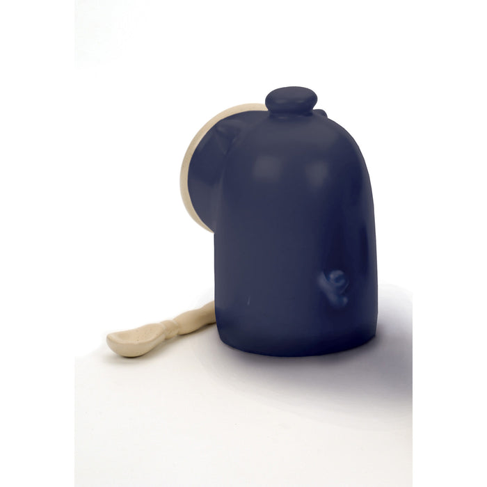 RSVP Stoneware Salt Pig with Spoon, Matte Blue