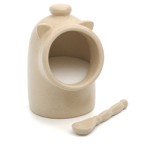 RSVP Stoneware Salt Pig with Spoon, Oatmeal